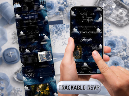 Celestial Quinceañera Website Template | Night Under the Stars | Moon & Galaxy RSVP Site with Countdown & Map | Canva | Editable Online Invite