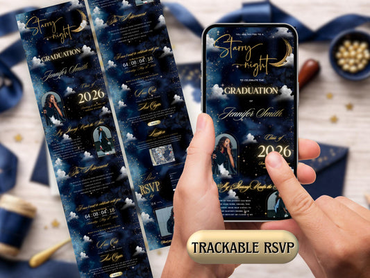 Graduation Website Template | Starry Night Celestial Galaxy Theme | RSVP Website, Countdown & Map | Canva Online Invitation
