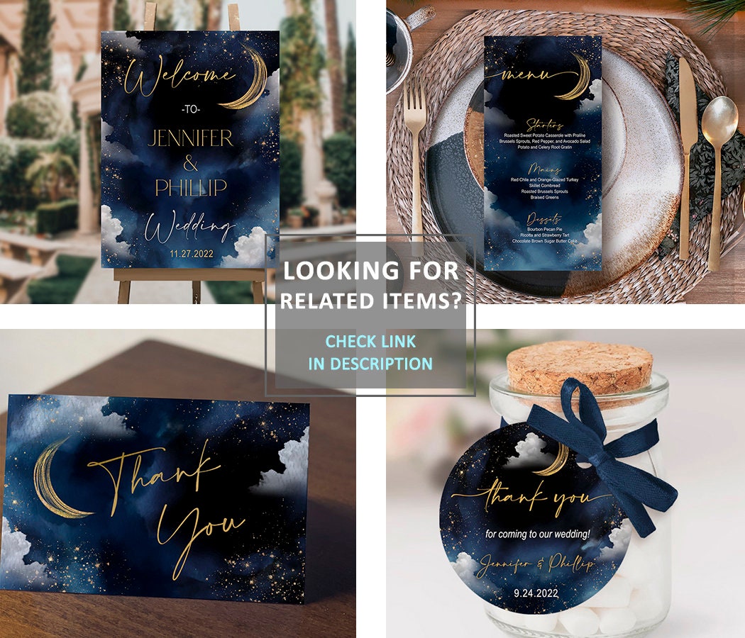 Quinceañera Invitation Template, Celestial Moon & Galaxy Theme, Night Under the Stars, Blue Starry Night Invite