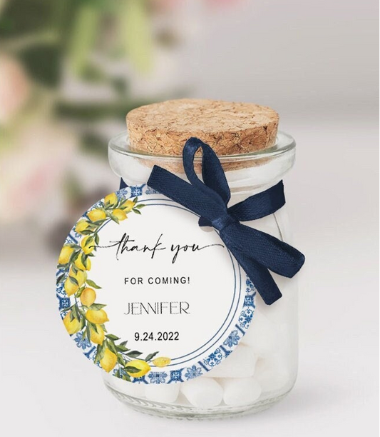 Mediterranean Lemon Favor Tag Template | Positano Bridal Shower, Wedding, Birthday | Amalfi Coast | Editable in Corjl