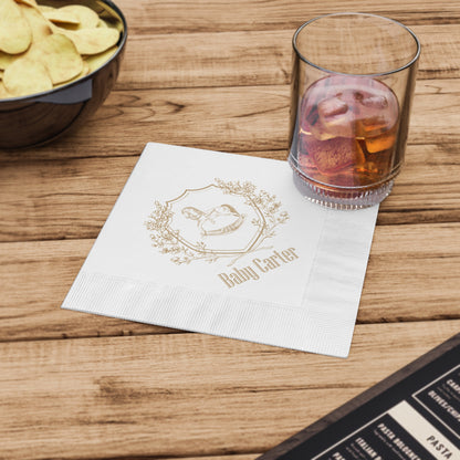 Personalized Rocking Horse Baby Shower Napkins | Preppy Tartan Baby Shower Decor | Custom Paper Napkins
