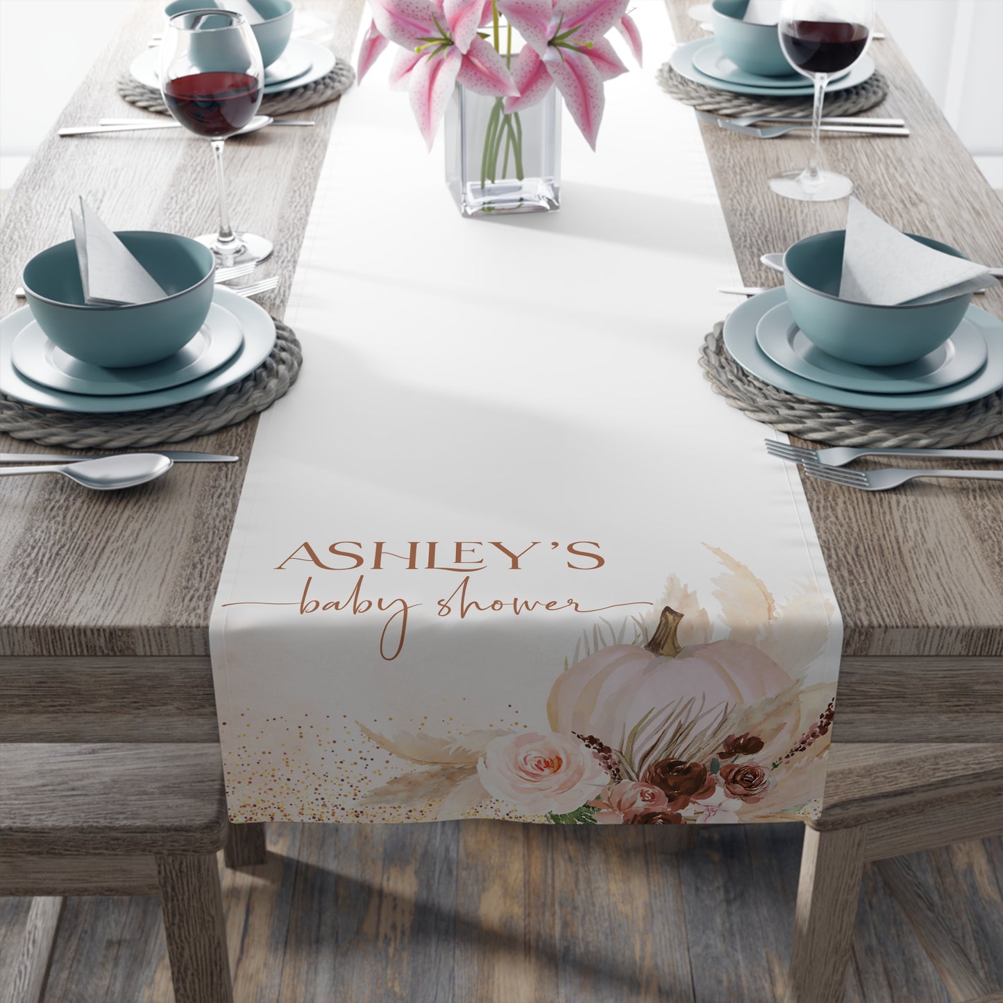 Personalized Little Pumpkin Baby Shower Table Runner | Boho Fall Baby Shower Decor | Pumpkin Party Table Decoration