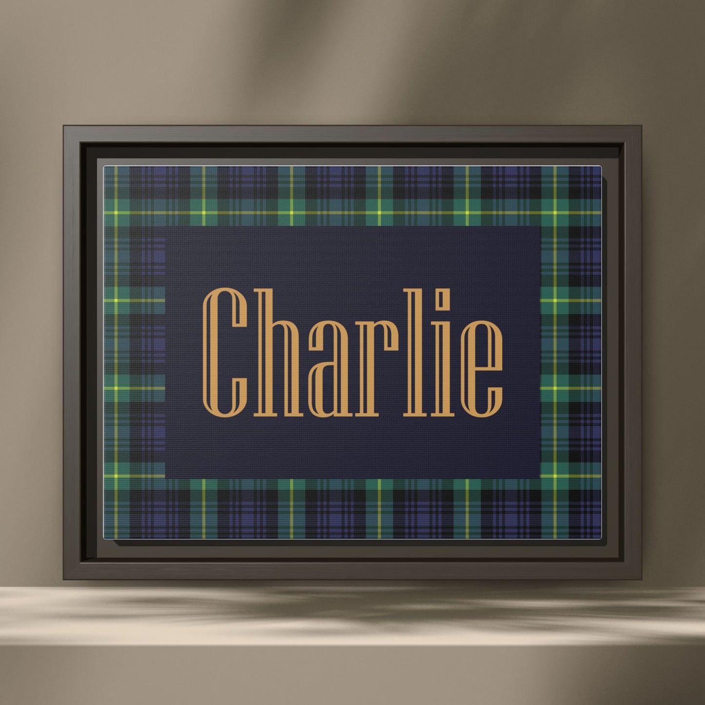 Preppy Tartan Nursery Name Sign, Personalized Baby Name Wall Art, Green & Navy Plaid Nursery Decor, Custom Boy Nursery Sign, Framed Canvas