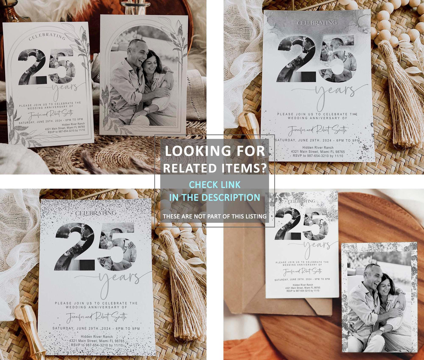 25th Silver Anniversary Invitation, Wedding Anniversary Invite Template, Elegant Foliage Editable Digital Invitation, Digital Download