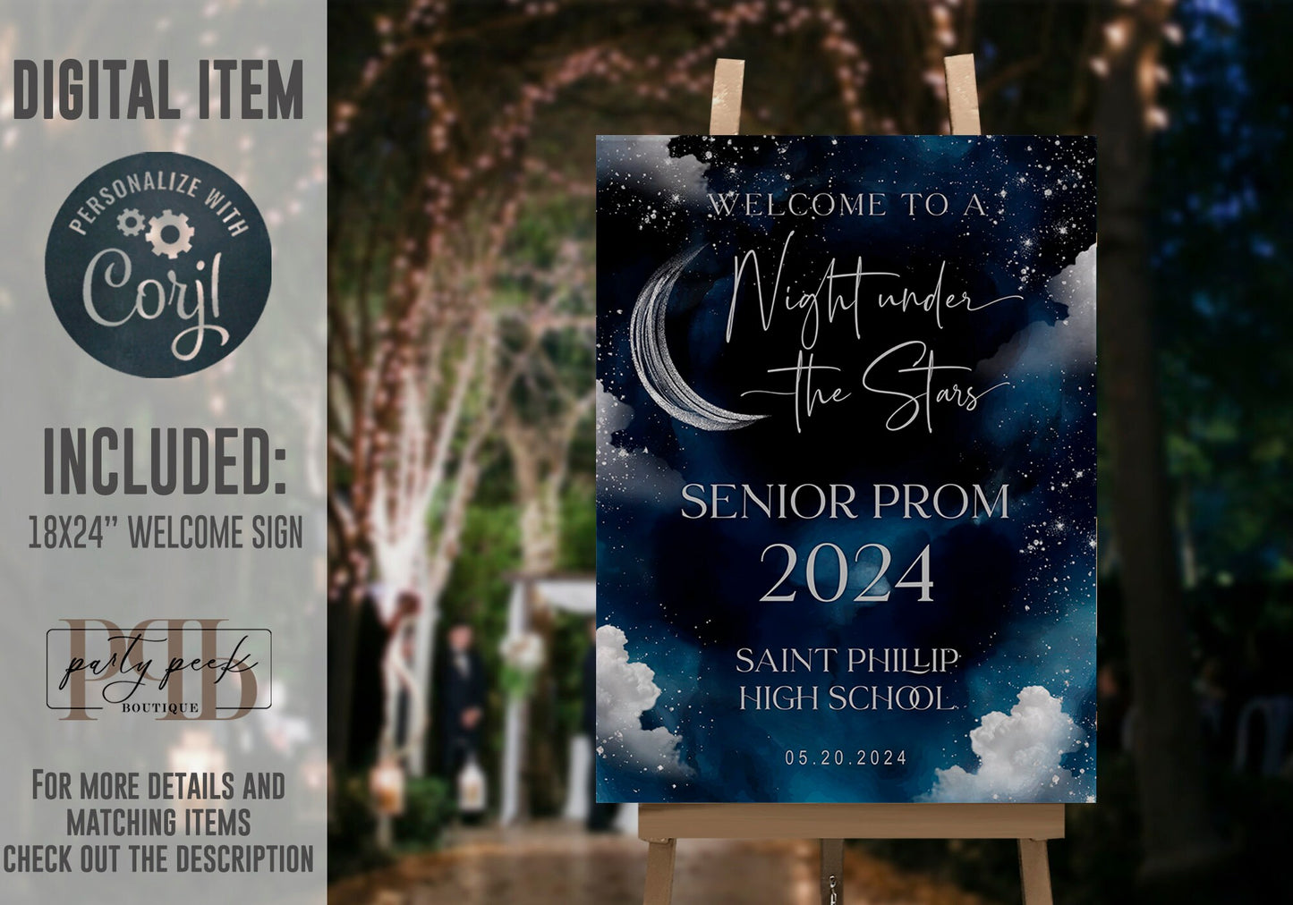 Graduation Welcome Sign Template | Night Under the Stars | Celestial Moon & Galaxy Starry Night Design | Editable