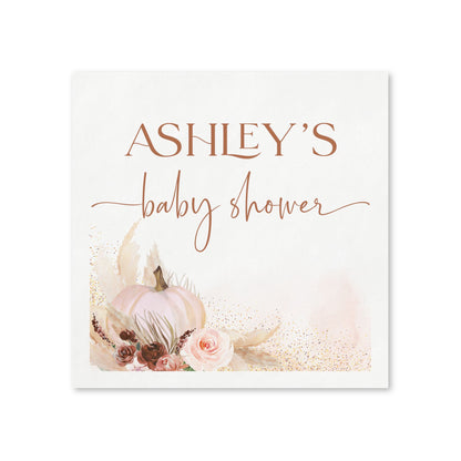Personalized Little Pumpkin Baby Shower Napkins | Boho Fall Pumpkin Baby Shower Decorations | Custom Paper Napkins