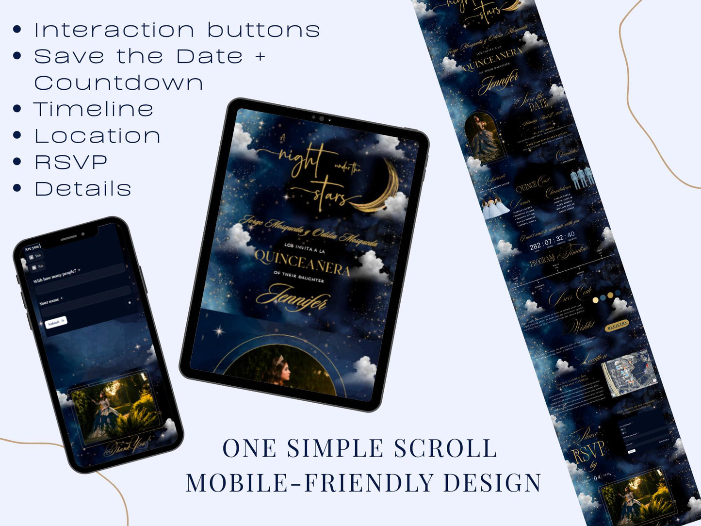 Celestial Quinceañera Website Template | Night Under the Stars | Moon & Galaxy RSVP Site with Countdown & Map | Canva | Editable Online Invite
