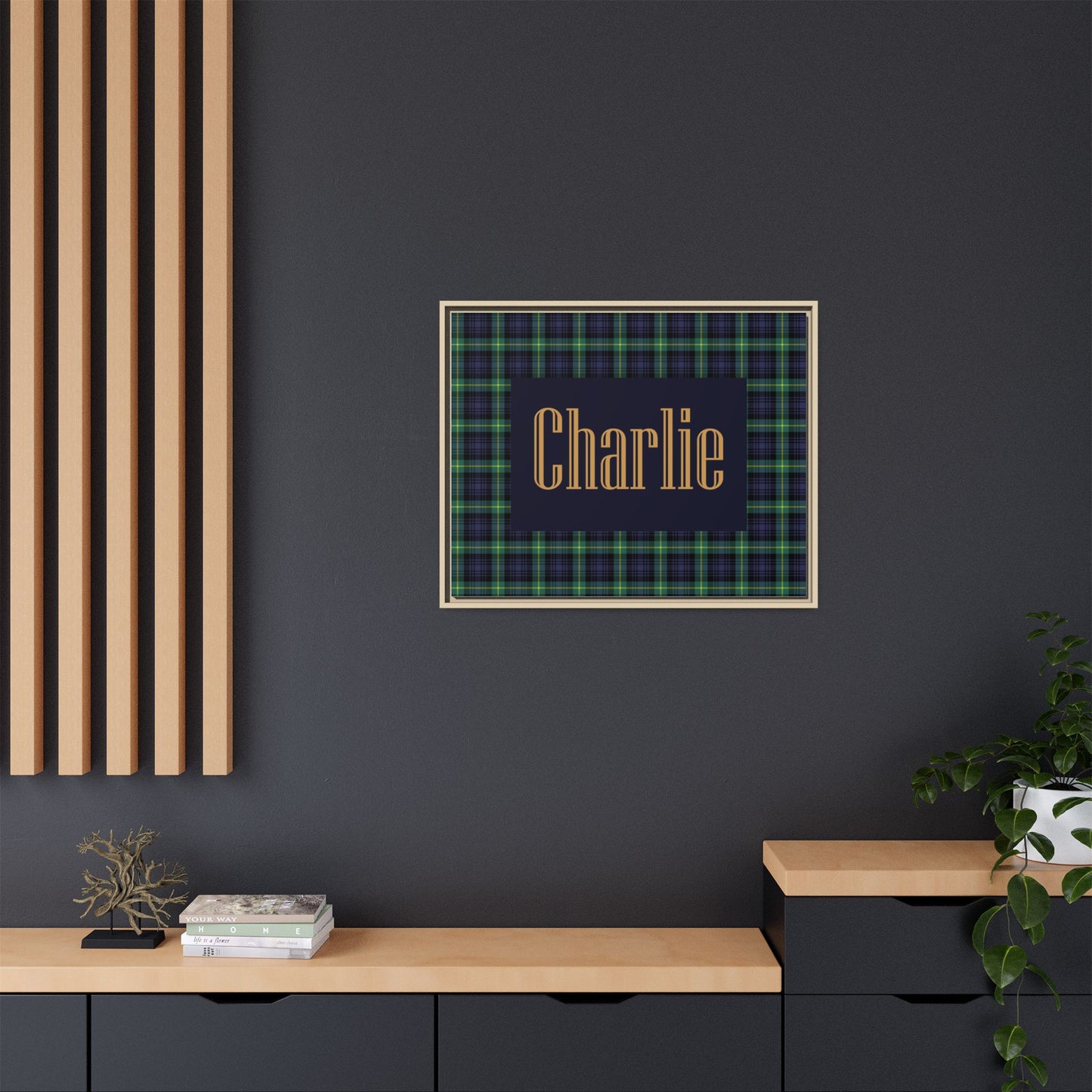 Preppy Tartan Nursery Name Sign, Personalized Baby Name Wall Art, Green & Navy Plaid Nursery Decor, Custom Boy Nursery Sign, Framed Canvas