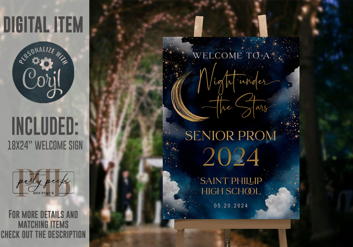 Graduation Welcome Sign Template | Night Under the Stars | Celestial Moon & Galaxy Starry Night Design | Editable