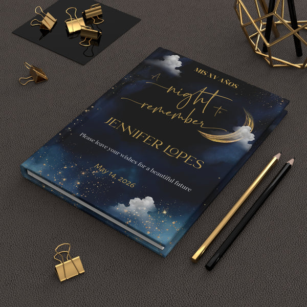 Celestial Quinceañera / Sweet Sixteen Guest Book Hardcover Journal Matte | Starry Moon Keepsake