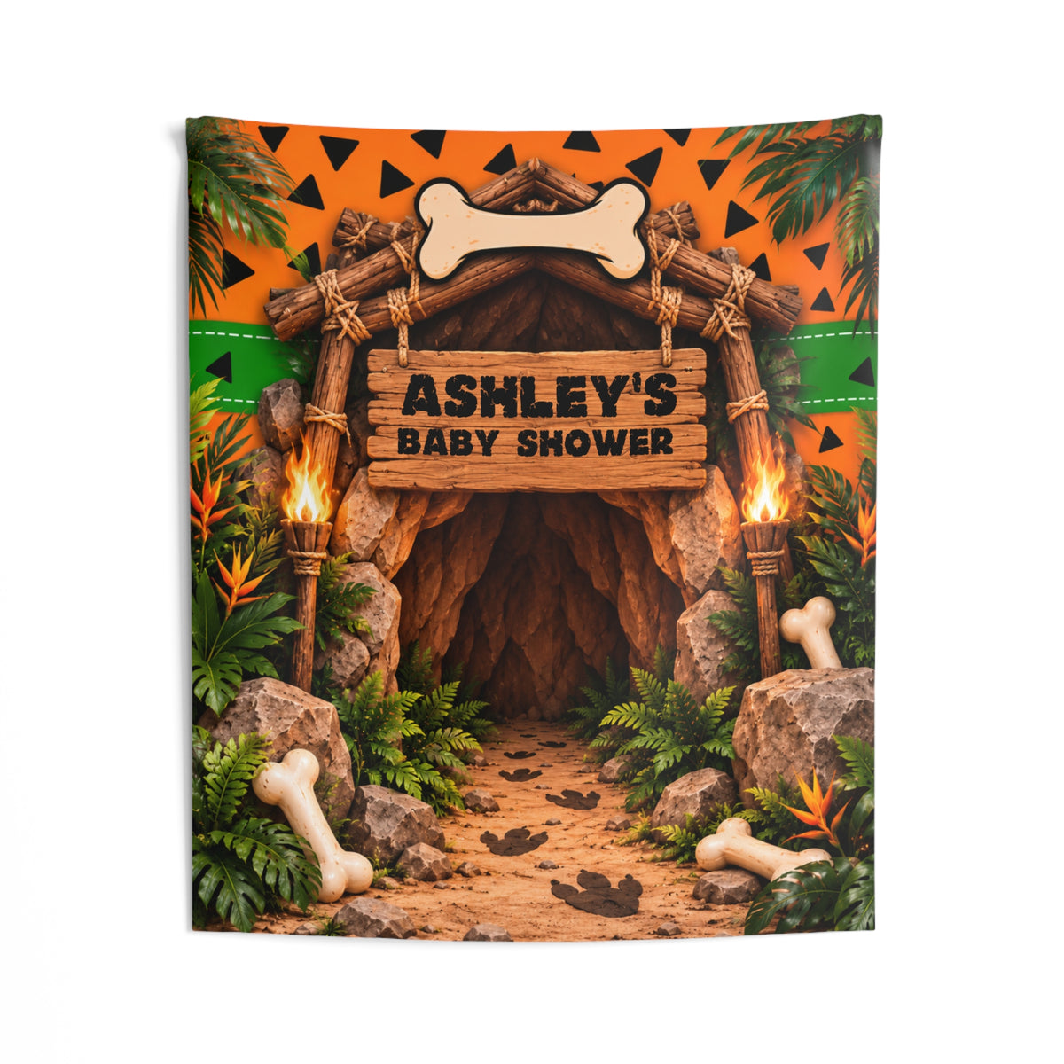 Personalized Caveman Baby Shower Backdrop Tapestry, Prehistoric Jungle Party Decor, Dinosaur Birthday, Gender Reveal Photo Backdrop