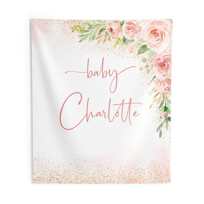 Personalized Baby Shower Backdrop | Floral Garden Nursery Tapestry | Baby in Bloom Wall Hanging | Custom Baby Name Banner | Nursery Decor Gift