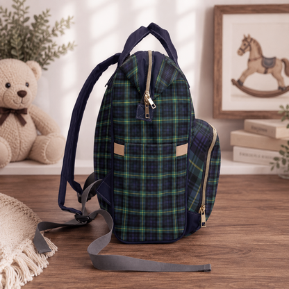 Personalized Rocking Horse Diaper Backpack, Green Tartan Plaid Diaper Bag, Preppy Baby Bag, Baby Shower Gift, Nursery Backpack