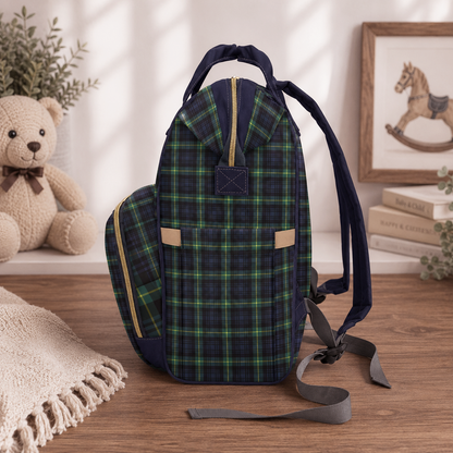 Personalized Rocking Horse Diaper Backpack, Green Tartan Plaid Diaper Bag, Preppy Baby Bag, Baby Shower Gift, Nursery Backpack
