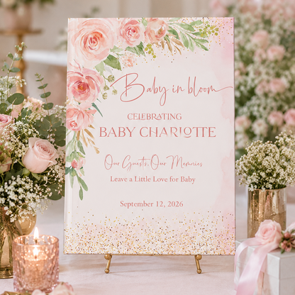 Baby in Bloom Guest Book, Personalized Baby Shower Guest Book, Blush Floral Memory Book, Hardcover Baby Shower Keepsake Journal