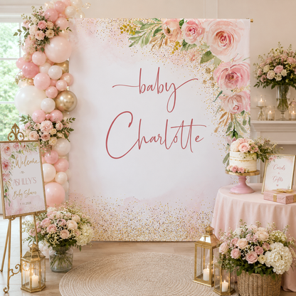 Personalized Baby Shower Backdrop | Floral Garden Nursery Tapestry | Baby in Bloom Wall Hanging | Custom Baby Name Banner | Nursery Decor Gift