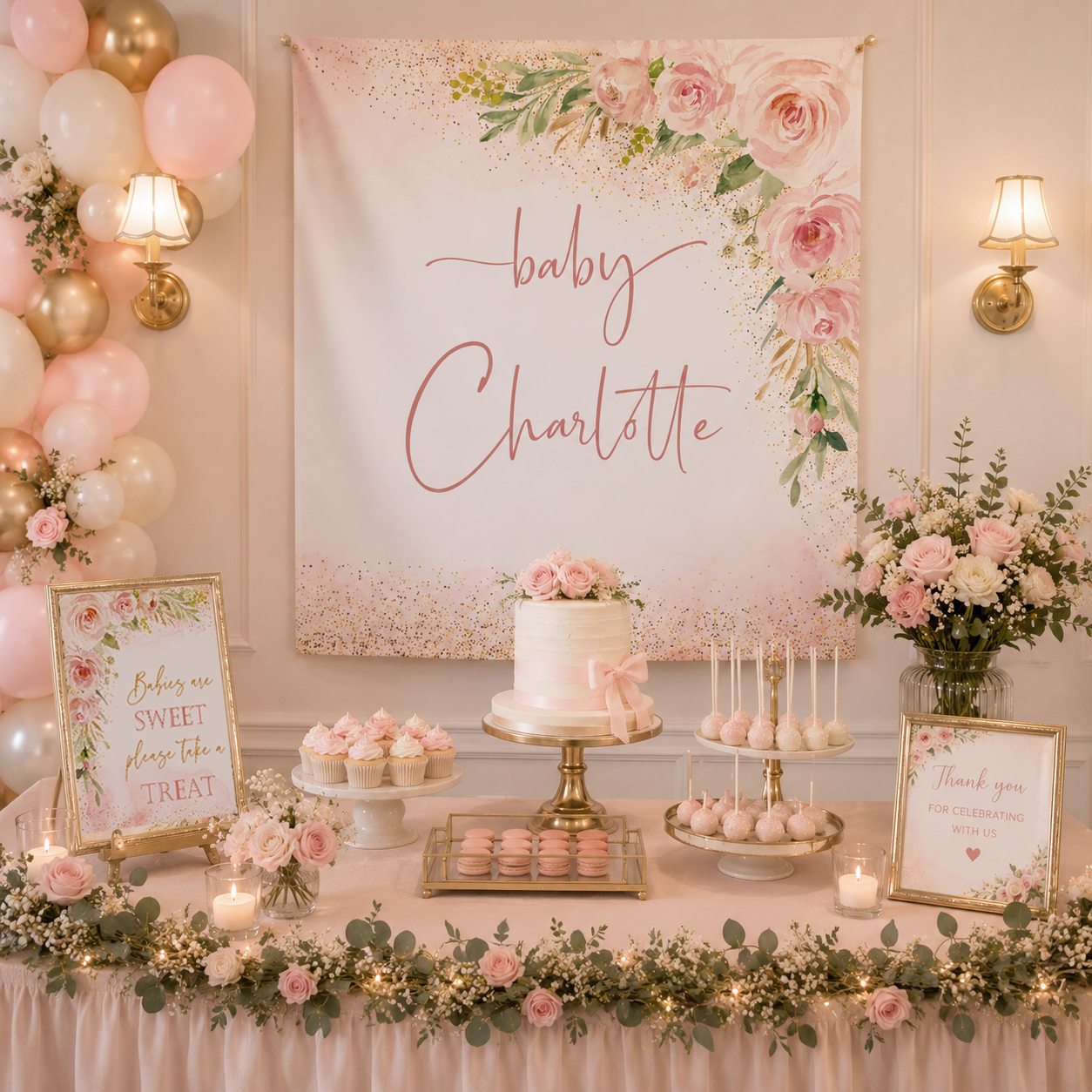 Personalized Baby Shower Backdrop | Floral Garden Nursery Tapestry | Baby in Bloom Wall Hanging | Custom Baby Name Banner | Nursery Decor Gift