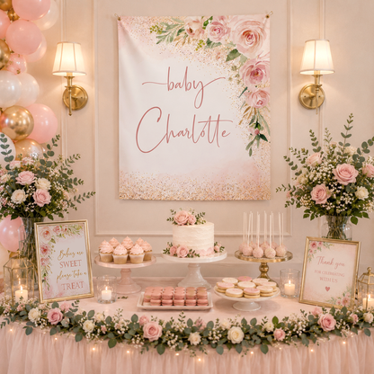 Personalized Baby Shower Backdrop | Floral Garden Nursery Tapestry | Baby in Bloom Wall Hanging | Custom Baby Name Banner | Nursery Decor Gift