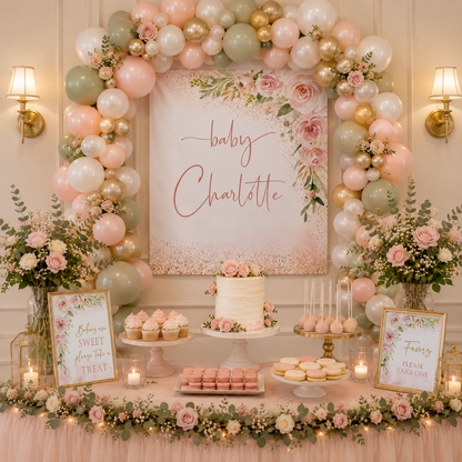 Personalized Baby Shower Backdrop | Floral Garden Nursery Tapestry | Baby in Bloom Wall Hanging | Custom Baby Name Banner | Nursery Decor Gift