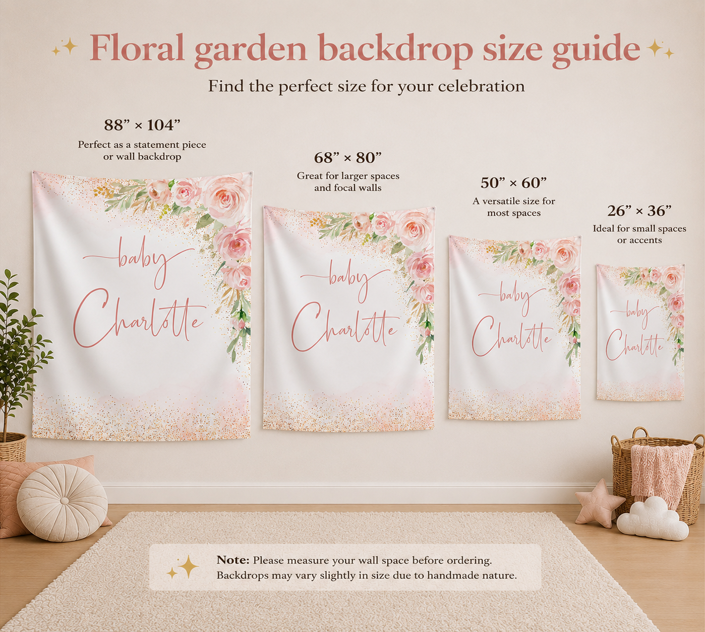 Personalized Baby Shower Backdrop | Floral Garden Nursery Tapestry | Baby in Bloom Wall Hanging | Custom Baby Name Banner | Nursery Decor Gift