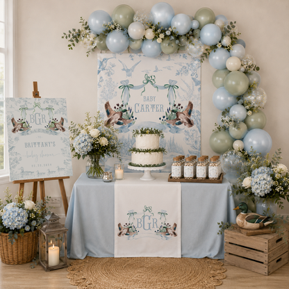 Personalized Mallard Duck Baby Shower Backdrop, Nursery Wall Tapestry, Custom Duck Baby Banner, Woodland Toile Nursery Decor