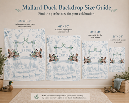 Personalized Mallard Duck Baby Shower Backdrop, Nursery Wall Tapestry, Custom Duck Baby Banner, Woodland Toile Nursery Decor