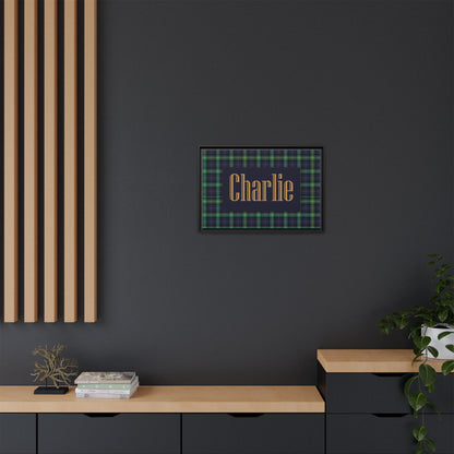 Preppy Tartan Nursery Name Sign, Personalized Baby Name Wall Art, Green & Navy Plaid Nursery Decor, Custom Boy Nursery Sign, Framed Canvas
