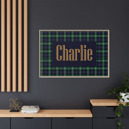Preppy Tartan Nursery Name Sign, Personalized Baby Name Wall Art, Green & Navy Plaid Nursery Decor, Custom Boy Nursery Sign, Framed Canvas