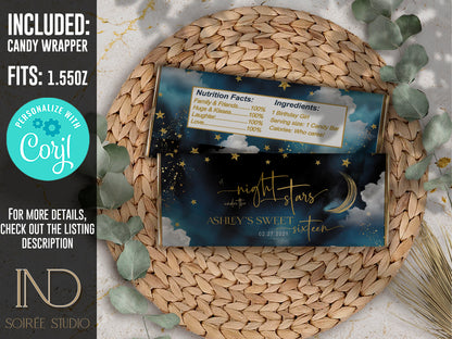 Sweet 16 Invitation & Party Bundle | A Night Under the Stars Theme | Editable Corjl Template | Printable Digital Download