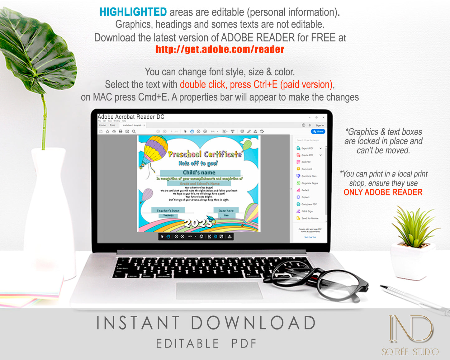 2026 Preschool Diploma Certificate Template | Rainbow Pastel Editable Graduation Certificate | Instant Download
