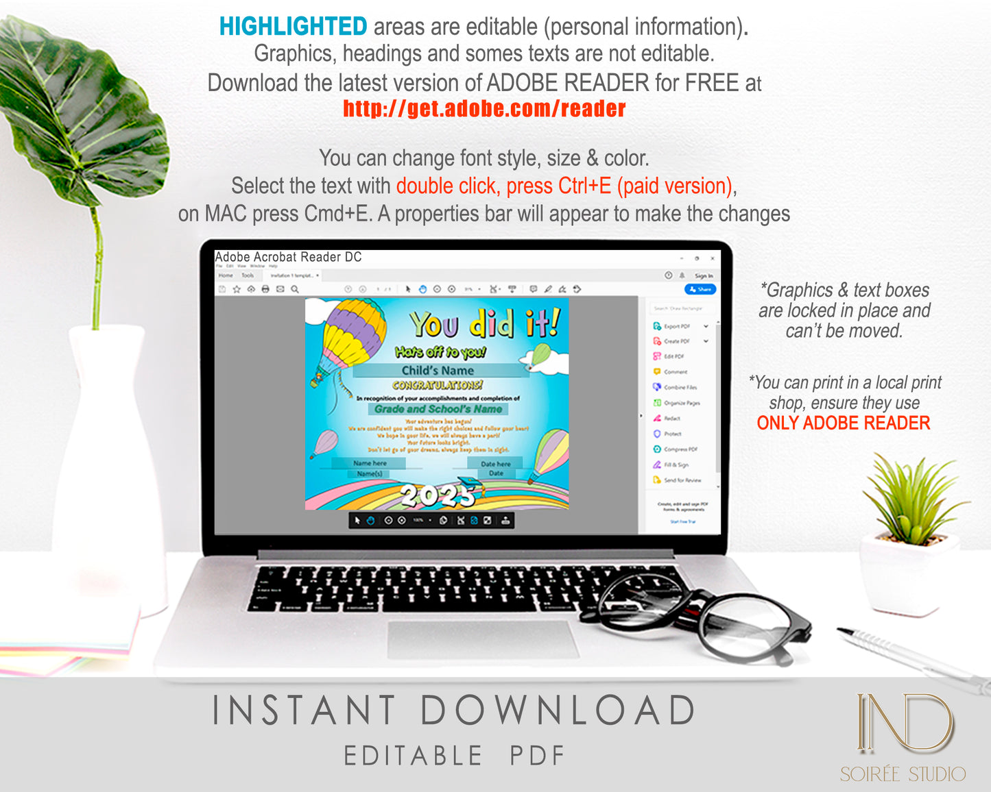 2026 Graduation Certificate Template Printable | Kindergarten Pre-K Diploma | Rainbow Pastel Design | Instant Download