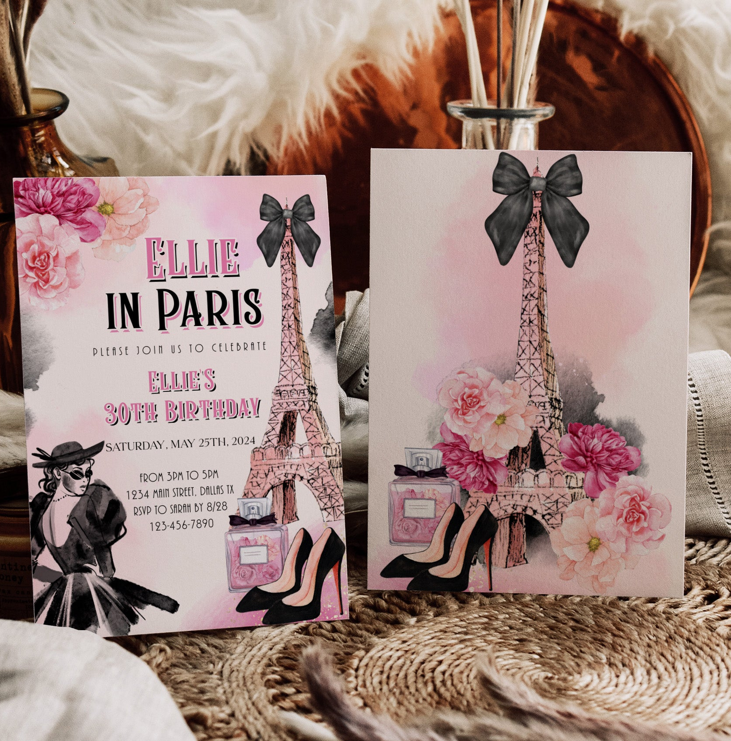 Paris Birthday Invitation | Eiffel Tower Floral “Girl in Paris” Theme | Editable Corjl Template | Printable Digital Download