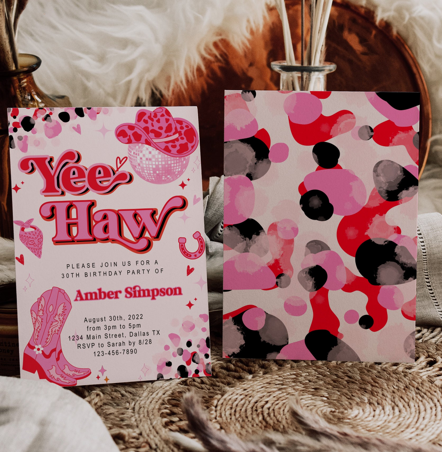 Pink Cowgirl Birthday Invitation | Yee Haw Rodeo Disco Cowgirl Theme | Editable Corjl Template | Printable Digital Download