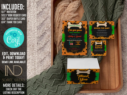 Prehistoric Caveman Gender Reveal Invitation & Party Bundle | Stone Age Editable Printable Corjl Template | Instant Download
