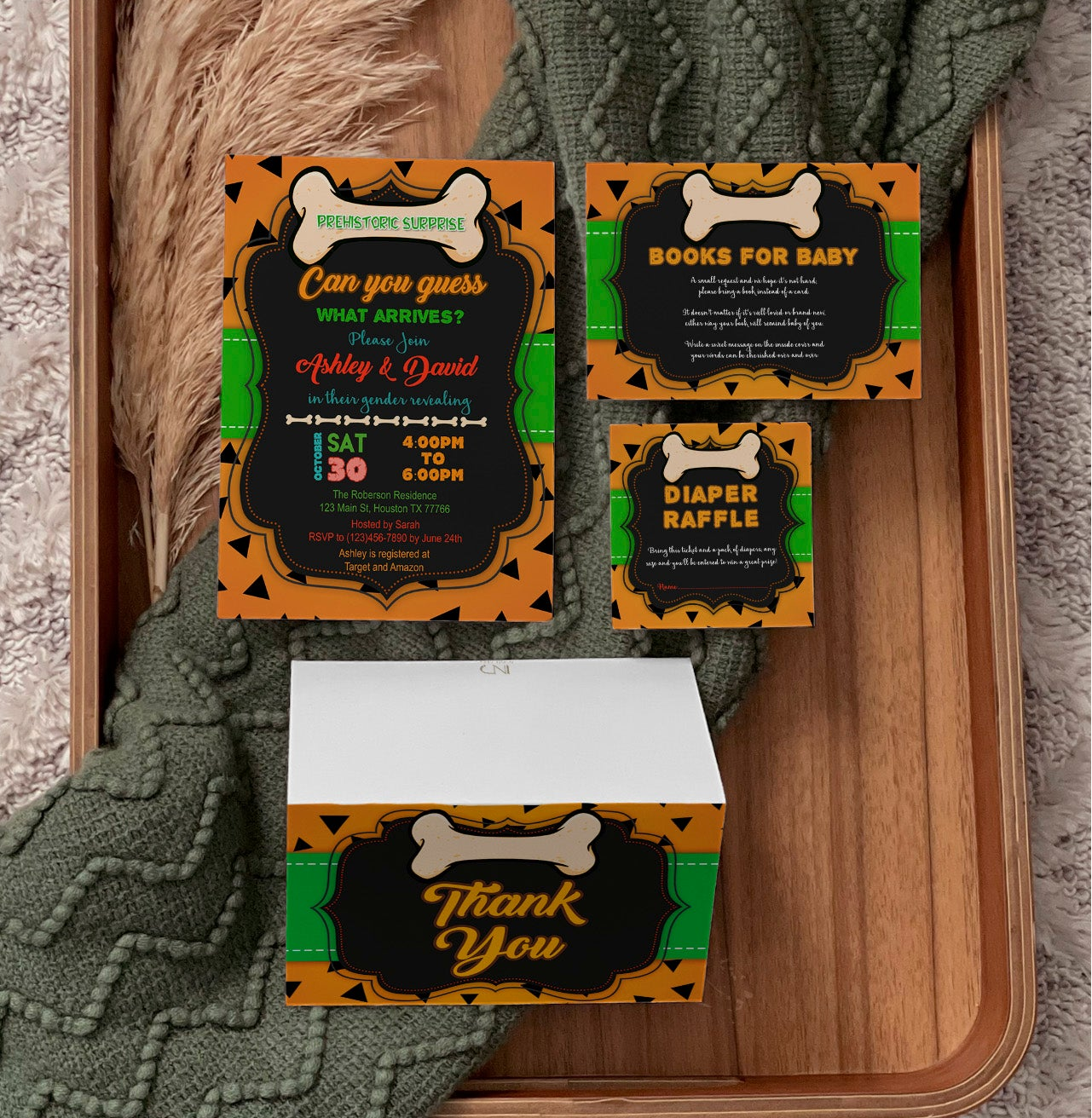 Prehistoric Caveman Gender Reveal Invitation & Party Bundle | Stone Age Editable Printable Corjl Template | Instant Download