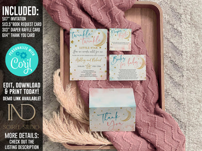 Twinkle Little Star Gender Reveal Game Bundle | Printable Baby Shower Voting Board, Invitation & Party Decor | Instant Download