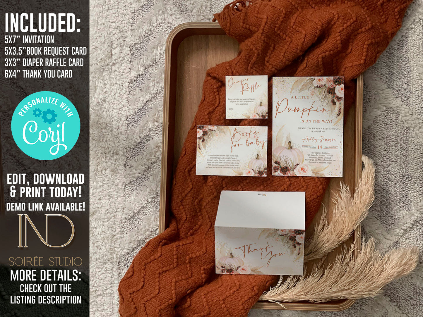 Little Pumpkin Baby Shower Invitation & Party Bundle | Editable Corjl Template | Instant Download