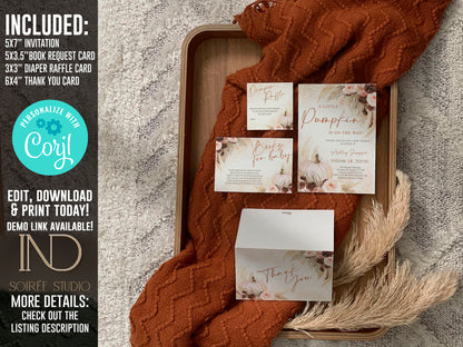 Little Pumpkin Baby Shower Invitation & Party Bundle | Editable Corjl Template | Instant Download