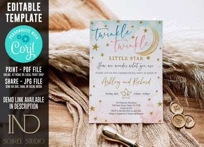Twinkle Little Star Gender Reveal Game Bundle | Printable Baby Shower Voting Board, Invitation & Party Decor | Instant Download