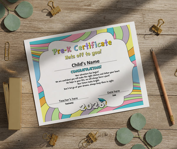 2026 Graduation Certificate Template Printable | Pre-K Diploma | Rainbow Pastel Design | Instant Download