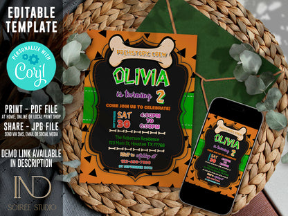 Prehistoric Caveman Birthday Invitation & Party Bundle | Stone Age Editable Printable Corjl Template | Instant Download
