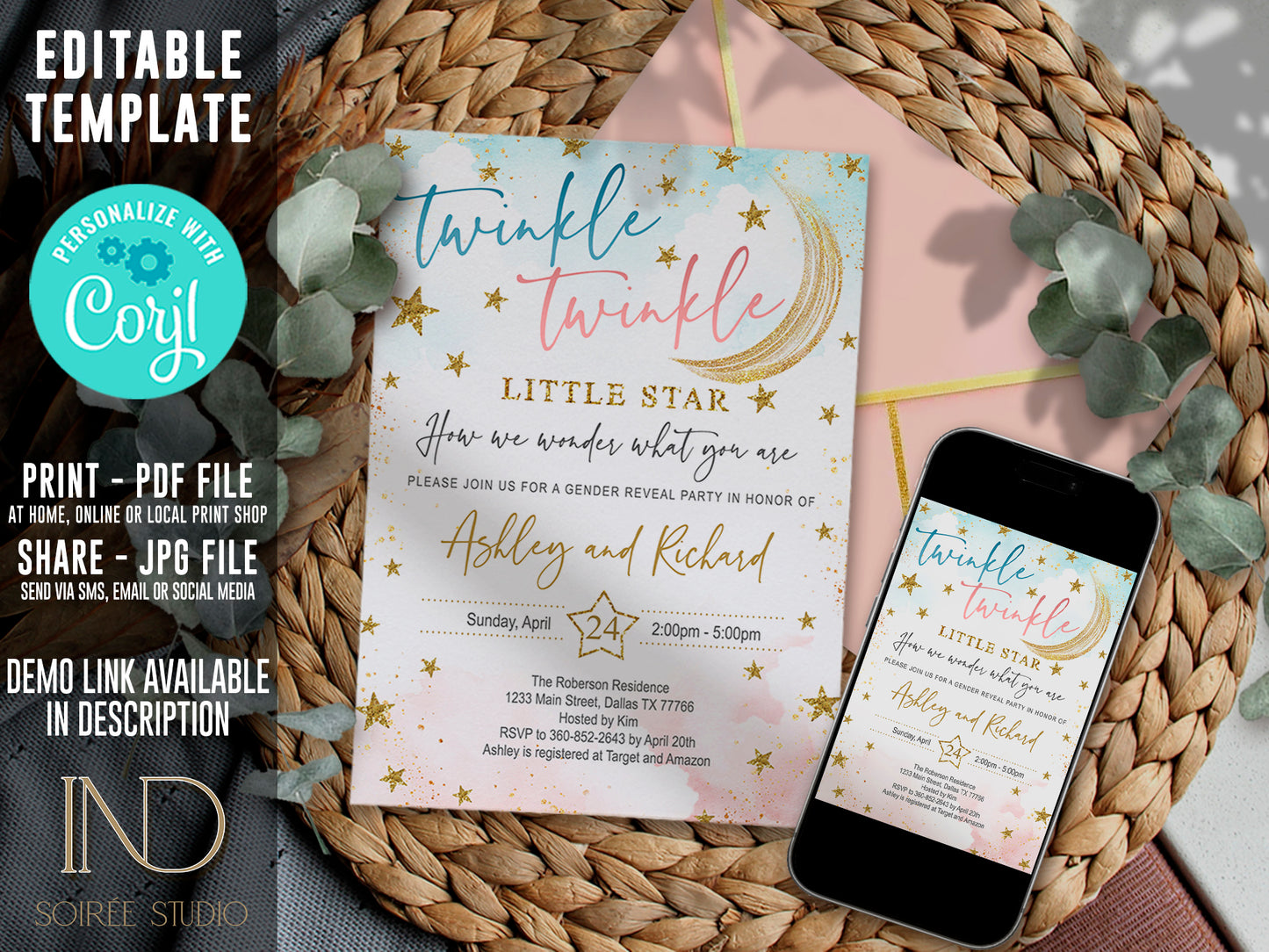 Twinkle Little Star Gender Reveal Game Bundle | Printable Baby Shower Voting Board, Invitation & Party Decor | Instant Download
