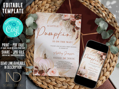Little Pumpkin Baby Shower Invitation & Party Bundle | Editable Corjl Template | Instant Download