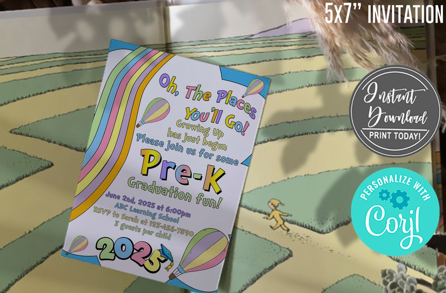 Graduation Invitation 2026 ANY GRADE, Preschool Kindergarten Pre-K, Rainbow Pastel, Printable Template, Corjl Instant Download, Editable