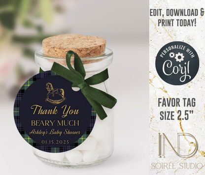 Tartan Plaid Baby Shower Invitation & Bundle | Equestrian Rocking Horse | Navy Green Preppy Winter Baby Sprinkle | Full Set Digital Download