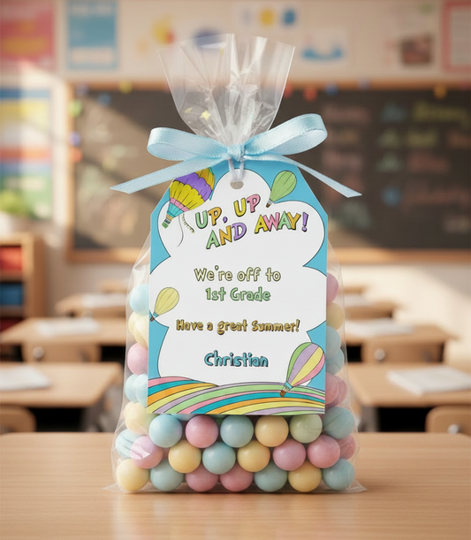 Hot Air Balloon Favor Tags Editable Template, Rainbow Pastel Birthday Tags, Up Up and Away Party Favor Labels, Printable Instant Download