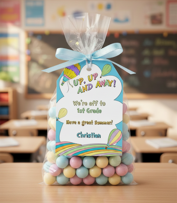 Hot Air Balloon Favor Tags Editable Template, Rainbow Pastel Birthday Tags, Up Up and Away Party Favor Labels, Printable Instant Download