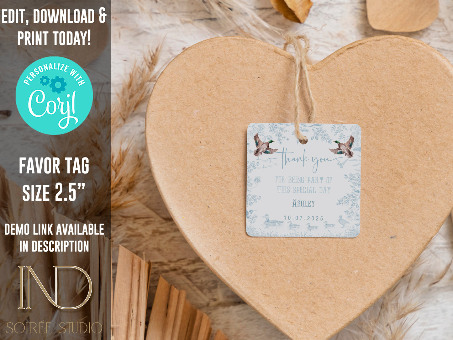 Mallard Duck Baby Shower Invitation Set | Light Blue Toile Woodland Gender Neutral Duckling Printable Template