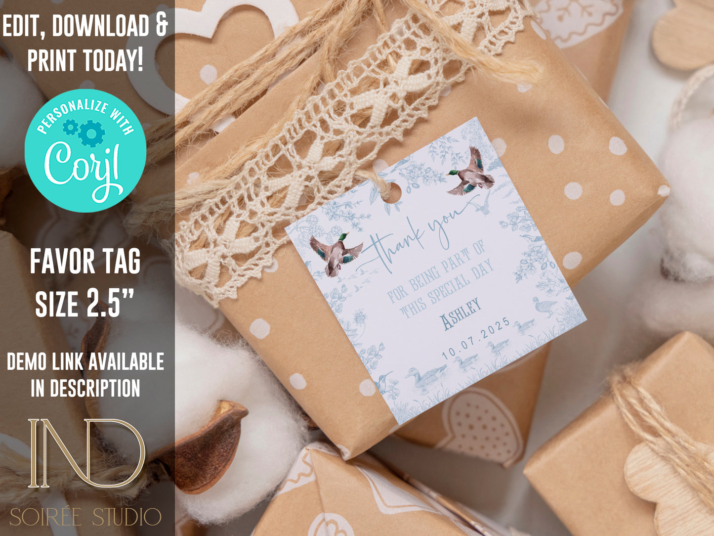 Mallard Duck Baby Shower Invitation Set | Light Blue Toile Woodland Gender Neutral Duckling Printable Template