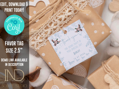 Mallard Duck Baby Shower Invitation Set | Light Blue Toile Woodland Gender Neutral Duckling Printable Template